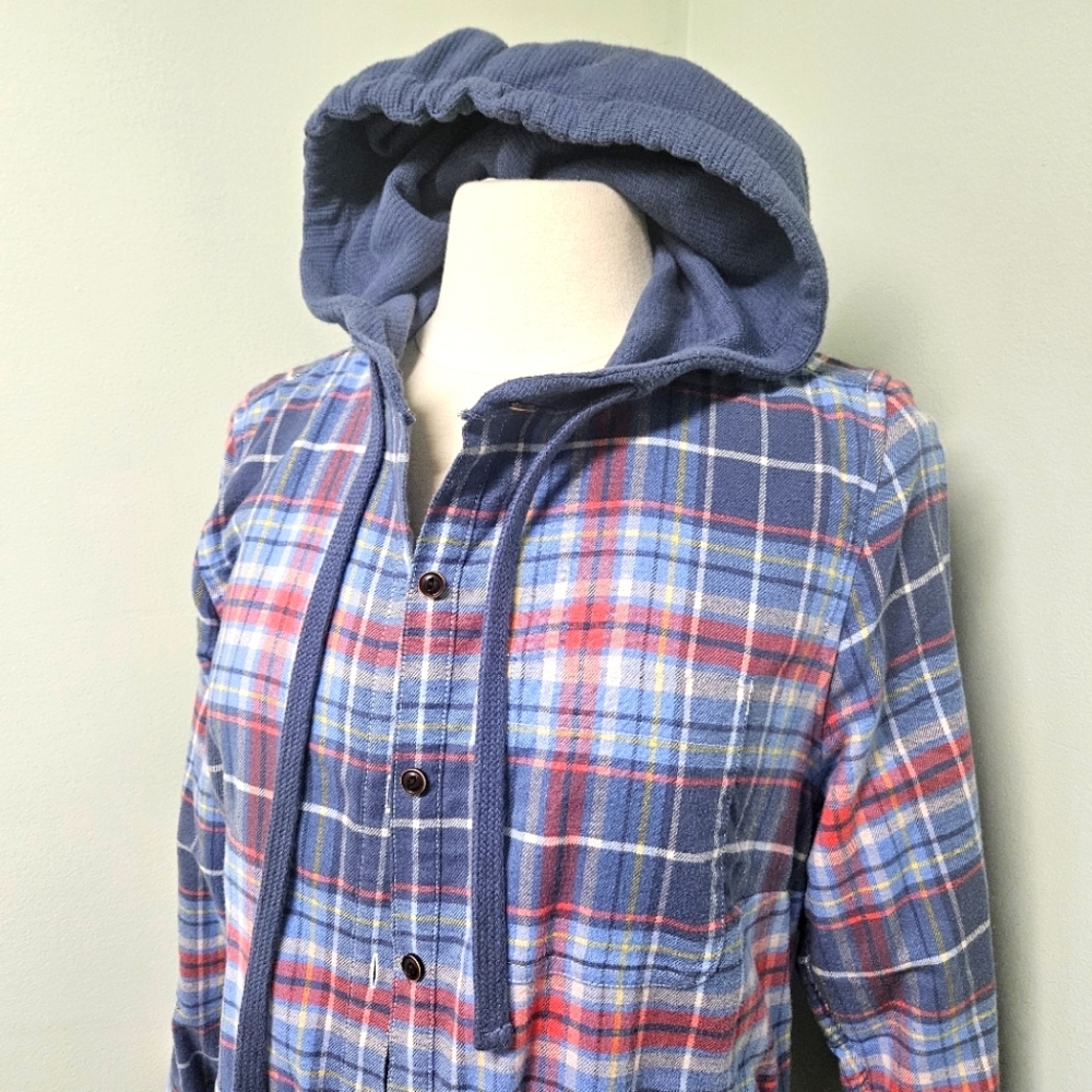 L.L. Bean Flannel Hoodie Shacket Women Plaid Lined Outdoor Cabin Camp XSmall - Picture 2 of 8